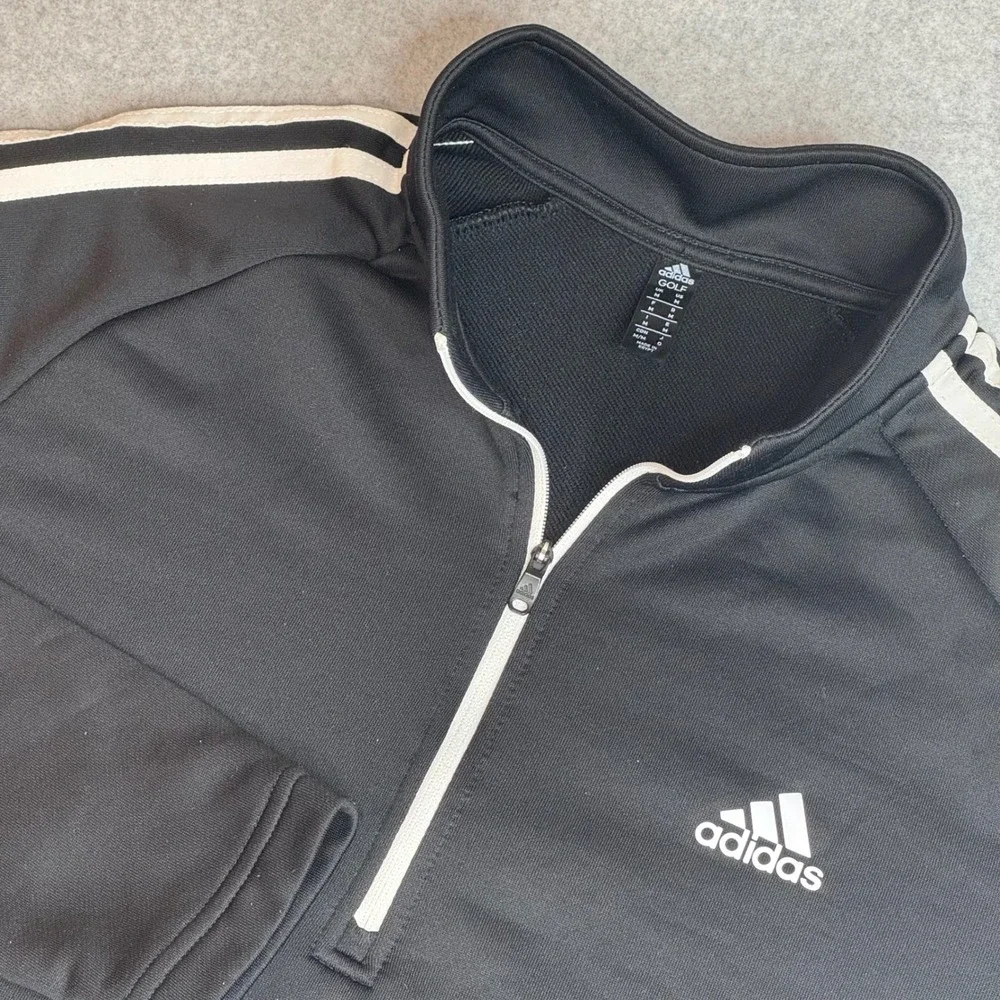 Adidas Golf Mens Black 1/4 Zip Pullover Sweatshirt 3-Stripe Size M
